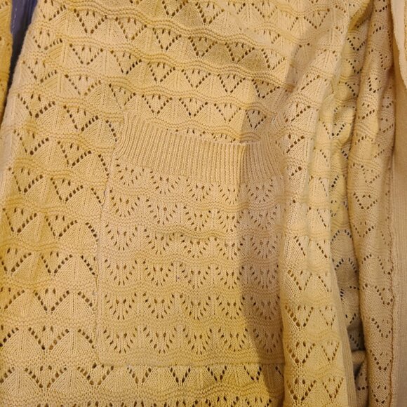 Marled Reunited Clothing Mustard Yellow Knit Long Open Front Duster Cardigan 1X - Picture 3 of 5
